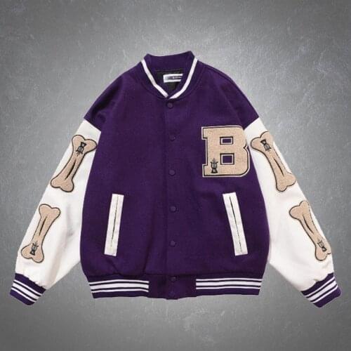 Harajuku Jacket Mens Furry Bones Letter Embroidery Patchwork Jackets Couples Hip Hop College Style Bomber Baseball Coats Mens
