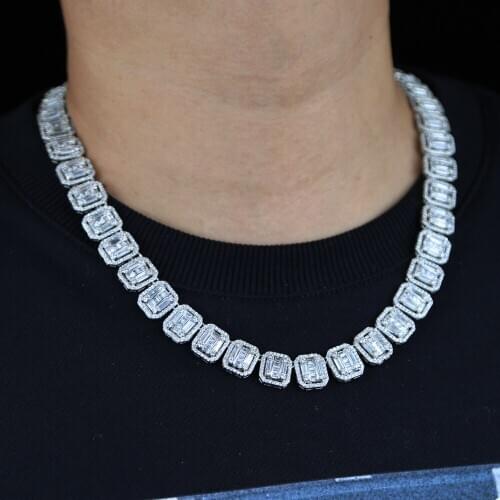 Iced out Men Boy Square Cz Tennis Chain Choker Hip Hop Necklace With Bling bling Cubic Zircon Necklace Jewelry Drop Ship