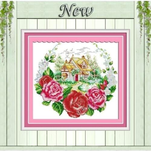 Little house in flowers decor painting counted print on canvas DMC 11CT 14CT Chinese Cross Stitch kit embroidery needlework Sets