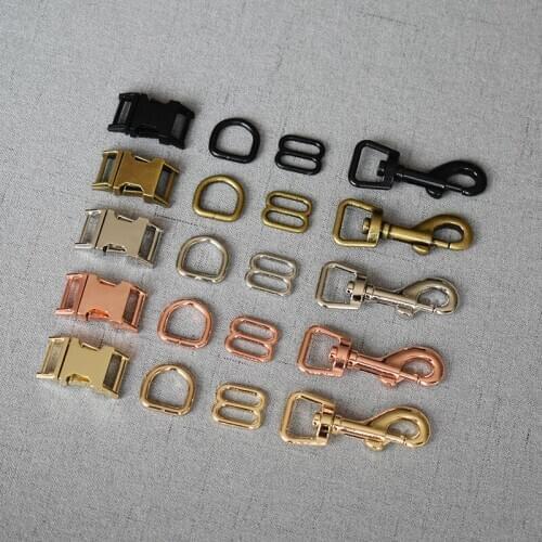 100 set 15mm metal straps slider D ring release belt buckle for pet dog collar paracord sewing accessory strong hardware