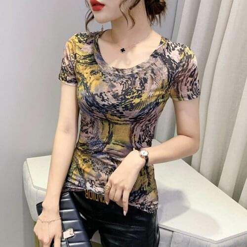 Fashion Print T Shirt Women Short Sleeve O Neck Slim Tshirt 2021Summer Women Tee Shirt Tops Clothes