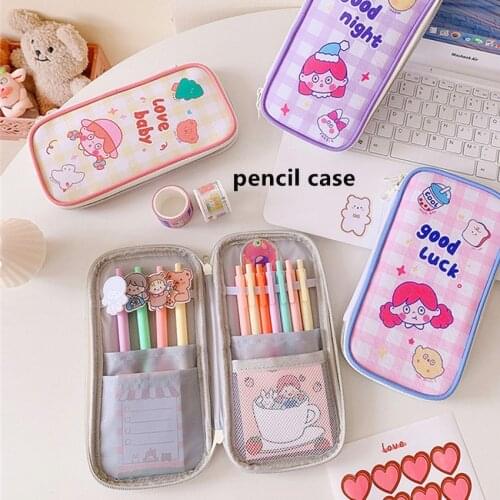 Cartoon Student Pencil Case Kawaii Pen Box School Stationery Storage Organizer Girls Makeup Brush Pouch Travel Toiletry Bag