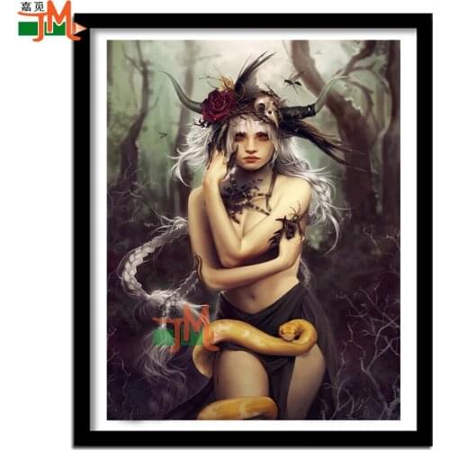 Full Square/Round Drill Round Fantasy Art Snake Woman Dark Vampire Mosaic Diamond Embroidery Diamond Painting Cross Stitch Kits