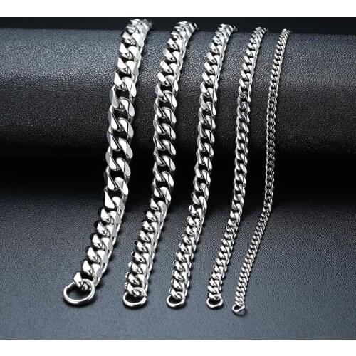 Modyle New Punk Vintage Curb Chain Bracelet Fashion Black Gold Silver Color Stainless Steel Bangles Bracelet for Men Woman