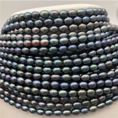Wholesale 2PCS New Fashion Simple Natural rice shape 6-7 mm AAA black pearl loose beads DIY 15"
