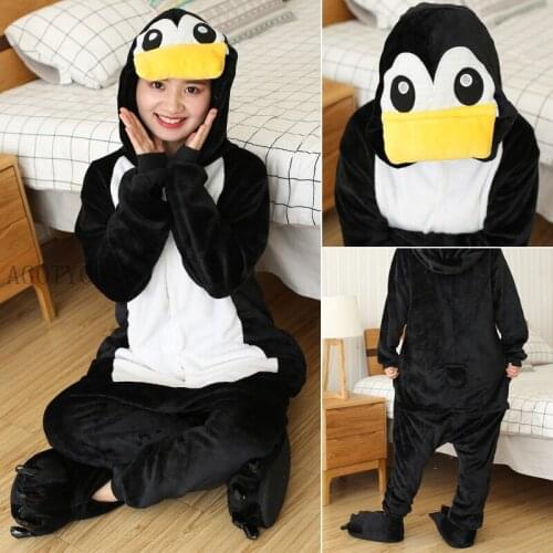 Adults Children Stitch Costumes Animal Penguin Onesies Unicorn Pajamas Cartoon Unicornio Women Flannel Hooded Sleepwear Pyjamas