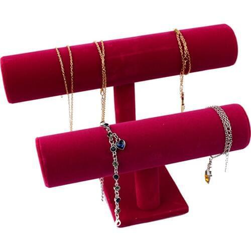 SZanbana Red Jewelry Display Stand T-Shape Bracelet Holder Watch Necklace Safekeep Shelf Showcase Organizer Chain Storage Rack