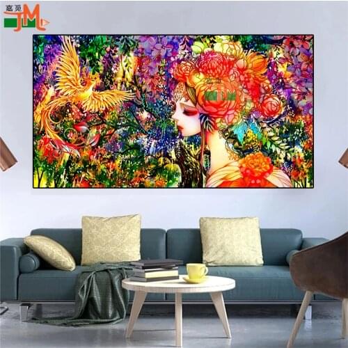 Full Round Drill Diamond Painting Classical Girl Abstract Art Flowers,5D DIY Diamond Embroidery Phoenix Animal Mosaic Home Gift