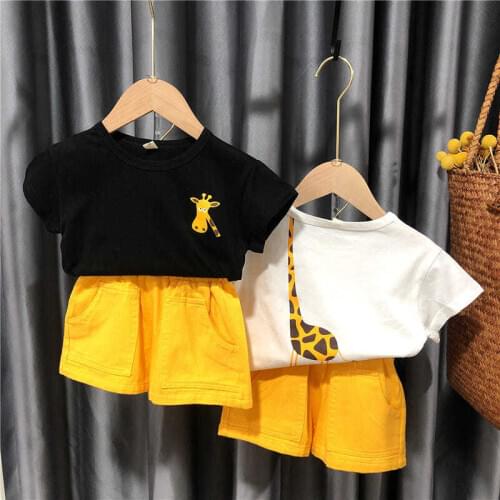 Baby Boy Girl Casual Suit cartton giraffe Short-sleeved T-shirt+shorts Summer Suits Toddlers Child Clothing Kids Clothes Sets