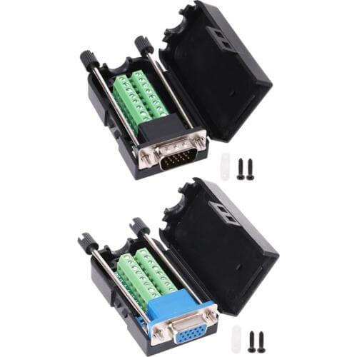 D-SUB DB15 VGA Male Female 3 Rows 15 Pin Plug Breakout Terminals Screw Type DIY Connector
