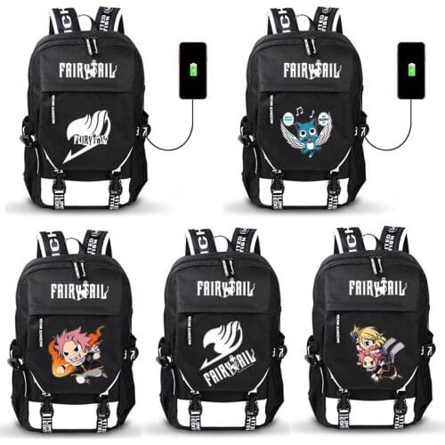 Fairy Tale Natsu Anime USB Port Backpack Boy Girls Men Women Bag Travel School Bag Teenager Laptop Book Bag Mochila