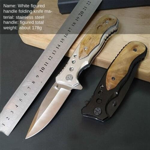 202mm Outdoor Folding Knife Stainless Steel Wooden Handle Folding Knife Field Portable Survival Hunting Knife Tactical Knifes