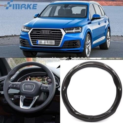 SmRKE Car Accessories For Audi Q7 Black Carbon Fiber Leather Steering Wheel Cover Sport Racing Car Styling