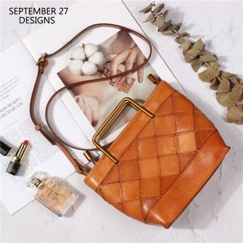 Ladies Small Messenger Bag Genuine Leather Handmade Women Patchwork Totes Vintage Striped Crossbody Shoulder Handbag Satchels