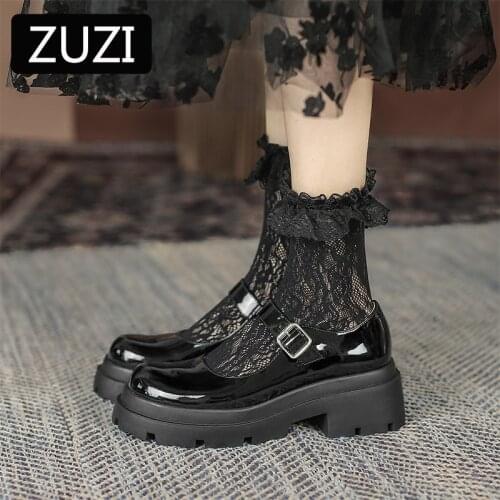 ZUZI Thick-soled Mary Jane Artificial Leather Pumps Women 2021 Sandals Retro Mid-high-heeled Jk Shoes Round Toe British Style