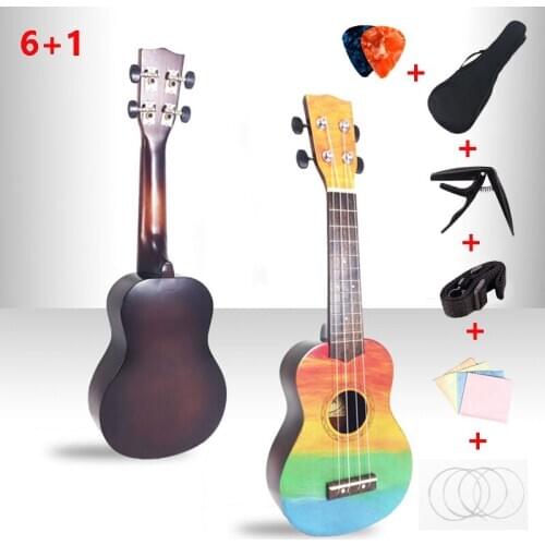 ALOHA 7pcs/set Ukelele Unique Guitar 4 Strings Hawaiian Guitar Musical Instrument Set Kits+String+Strap+Bag Musical Instruments