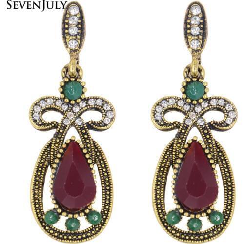 Vintage Resin Teardrop Dangle Earrings Women Crystal Rhinestone Fashion Jewelry Bead Accessory