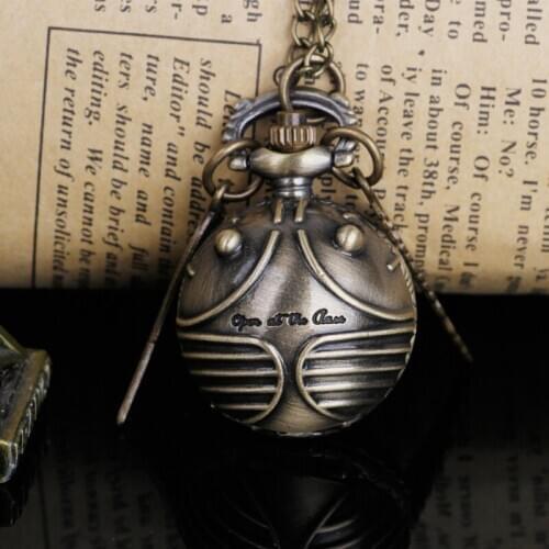 Vintage Retro Snitch Ball Shaped Potter Quartz Pocket Watch Fashion Sweater Angel Wings Necklace Chain Gifts for Women Men kids