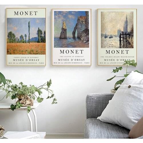 Vintage Abstract Landscape Wall Art Famous Monet Canvas Painting Nordic Scenery Poster Print Picture for Living Room Home Decor