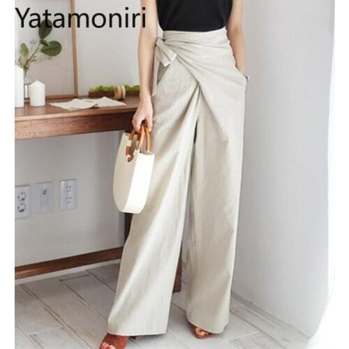 Yatamoniri Japan Style Office Ladies Elegant Korean Pants Loose Solid Lace Up High Waist Trousers Autumn 2021 Casual Bottoms