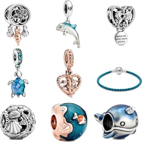 2020 Summer 925 Sterling Silver New Charm Dangle Ocean Series Beads Fit Original Pandora Charms Bracelet Women DIY Jewelry Gift