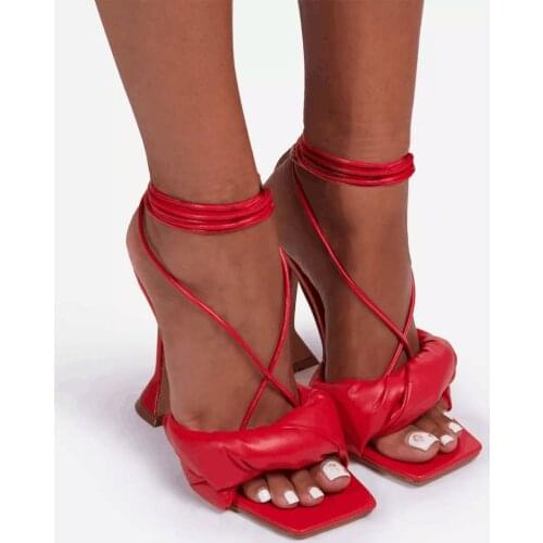 DDYZHY NEW Sexy PU Cross-Tied Sandales Summer Peep Toe High Heel Solid Fashion Pleated Slides Ladies Gladiator Party Shoes 2021