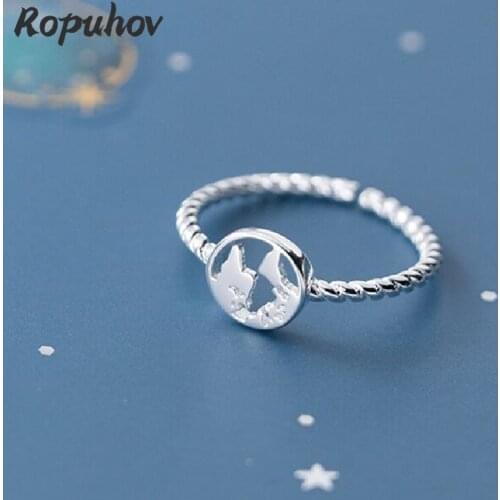 Ropuhov 2021 New 925 Silver Korean Fashion Hollowed Earth Simple Personality Temperament Ring Female Open Ring Jewelry Wholesale