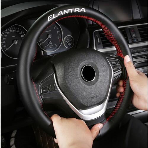 15 Inch Stylish and Soft 100% Cowhide Braid with Needle and Thread Car Steering Wheel Covers for Hyundai Elantra