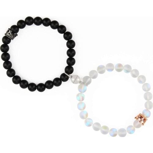 2pcs/Set New Magnetic Couples Bracelets Natural Stone Magnet Attractive Crown Bracelet for Lover Friend Bracelet Jewelry