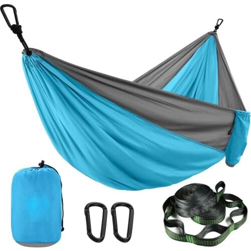 210T Parachute Camping Hammock Light Weight Outdoor Camping Portable Single Hammock with hammock Tree strap and Black carabiner