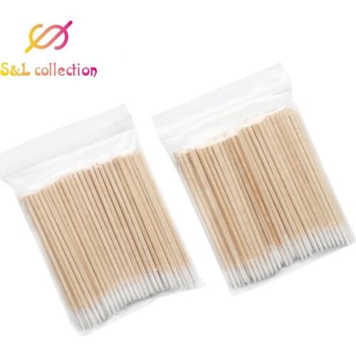 300pcs Disposable Ultra-small Cotton Swab Lint Free Micro Brushes Wood Cotton Buds Swabs Eyelash Extension Glue Removing Tools
