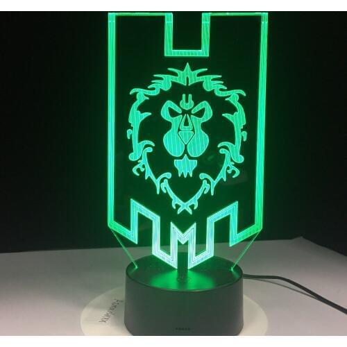 3D LED Lamp World of Warcraft The Alliance Tribal Signs Acrylic Touch Control Lightings USB Home Decor Kids Christmas Gift