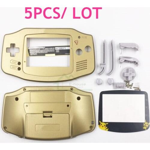 5pcs Gold Color Shell Housing for Gameboy Advance for GBA Case Cover replacement with Plastic Screen Len and Buttons