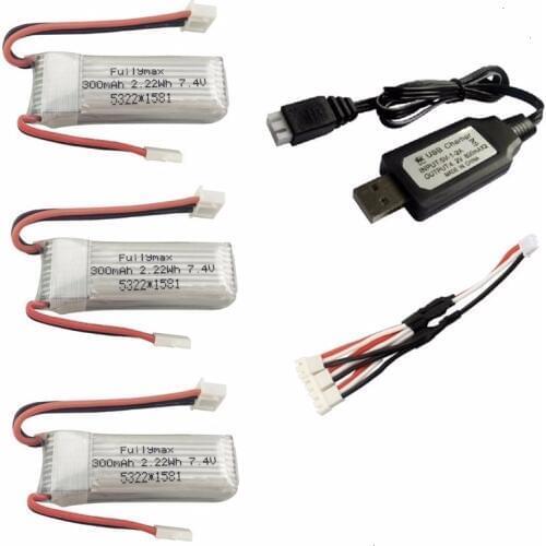 7.4V 300mAh 25C Lipo Battery + Charger for XK DHC-2 A600 A700 A800 A430 7.4V Replacement Battery for WLToys F959 RC Airplane RTF