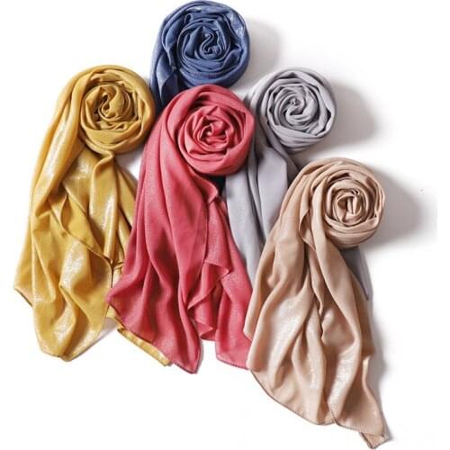 Shining Bubble Chiffon Hijab Scarf Fashion Sparkle Shawls Head Wraps For Muslim Women,Metallic Soft Scarves In Solid Colors
