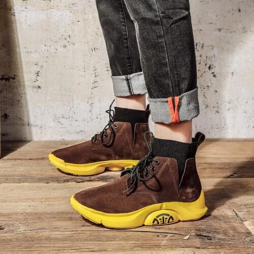 Large Size High Base Spring Mens Sneakers 2021 Sport Shoes for Men Sports Shoes Children Running Sneakers Brown Yellow B-884