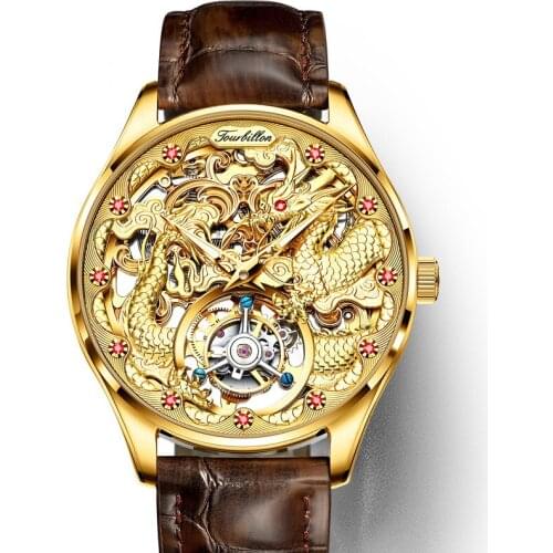 Top Tourbillon Watch Fully Automatic Mechanical Sapphire Mirror Embossed Dragon Tough Guy Men Watch Unique Brand Gift Male Clock