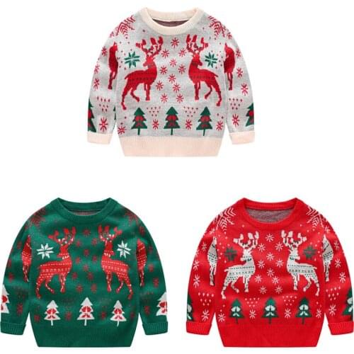 Children Clothes New Boys Girls' Cartoon Knitted Sweater Cartoon Elk Jacquard Pullover New Years Christmas Sweaters Outerwear