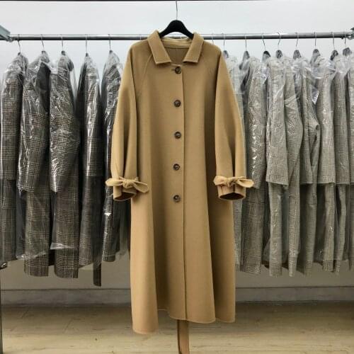 Korean High Quality Wool 2020 A line SIngle Button Long Overcoat Blue Trench Coat For Women Outwear LX1955