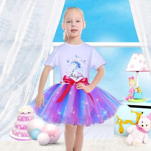 LED Light Up Girls Tulle Skirt Party Dress Kids Clothes for Teenagers Birthday Princess Summer Tutu Skirt Baby Girl Photoprops