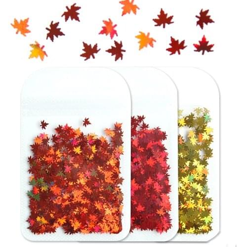 3 Colors/lot Holographic Maple Leaves Nail Glitter Sequin Laser Gold Orange Red Paillette Autumn Manicure Nail Art Decorations