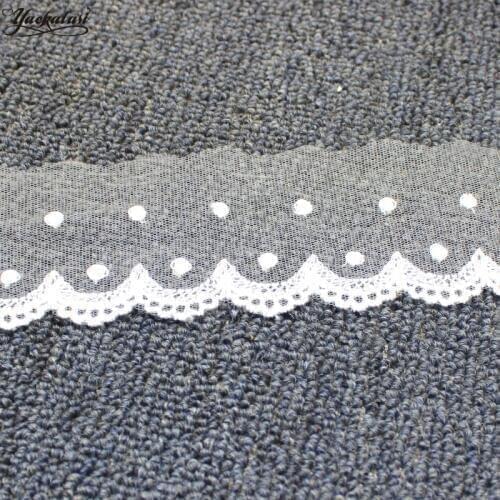 YACKALASI Cotton Lace Mesh Embroidered Applique Hard Tulle Lace Fabrics Dot Floral Scalloped Sewing Apparel Trims Vintage 6CM