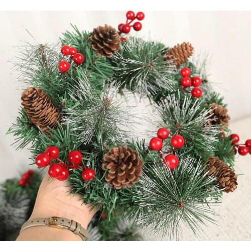 Artificial Garland Wreath Ornament Pinecone Berry Christmas Hanging Ornament For Xmas Home Garden Party Christmas Decoration