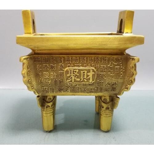 China brass recruit wealth tripod Incense burner crafts statue