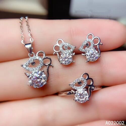 KJJEAXCMY Fine Jewelry 925 sterling silver inlaid Mosang Diamond Pendant Ring earring female set popular Support detection