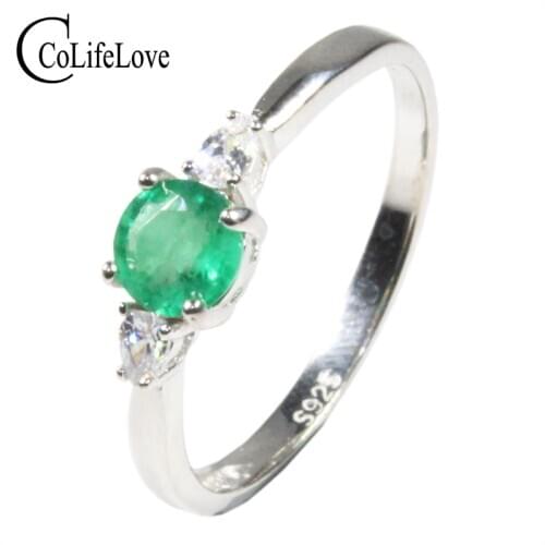 CoLife Jewelry 100% Real Emerald Ring for Engagement 5mm SI Grade Emerald Silver Ring 925 Silver Zambia Emerald Jewelry