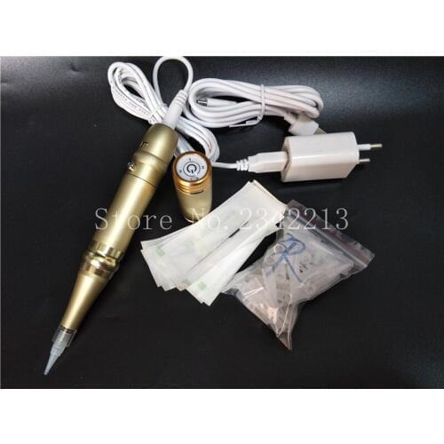 Permanent Makeup Machine Tattoo Gun Kit Battery Recharge 50pcs 3RL Needles & Tips for 3D Eyebrow Lips Eyeliner Body Tattoo Art