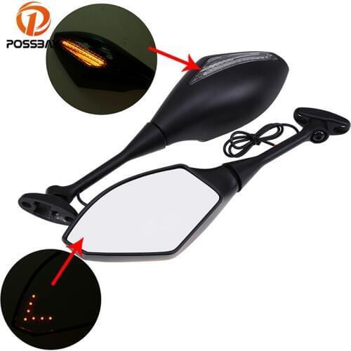 POSSBAY Motorcycle Rearview Mirrors With LED Turn Signal Lights For Honda CBR600RR 2003-2008 CBR1000RR 2004-2008 Moto Espejo