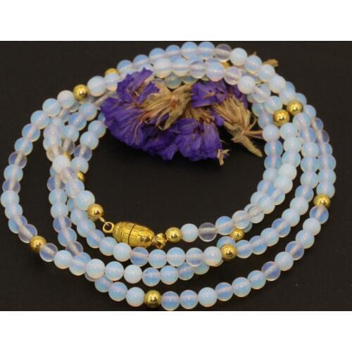New fashion original design 4 rows long chain white opal 4mm round beads multilayer bracelets magnetic clasp jewelry B2793