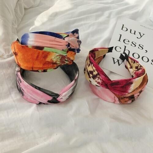 New Fashion Women Headwear Tie-dyed Fabric Headband Cross Knot Hairband Turban Adult Hair Accessories